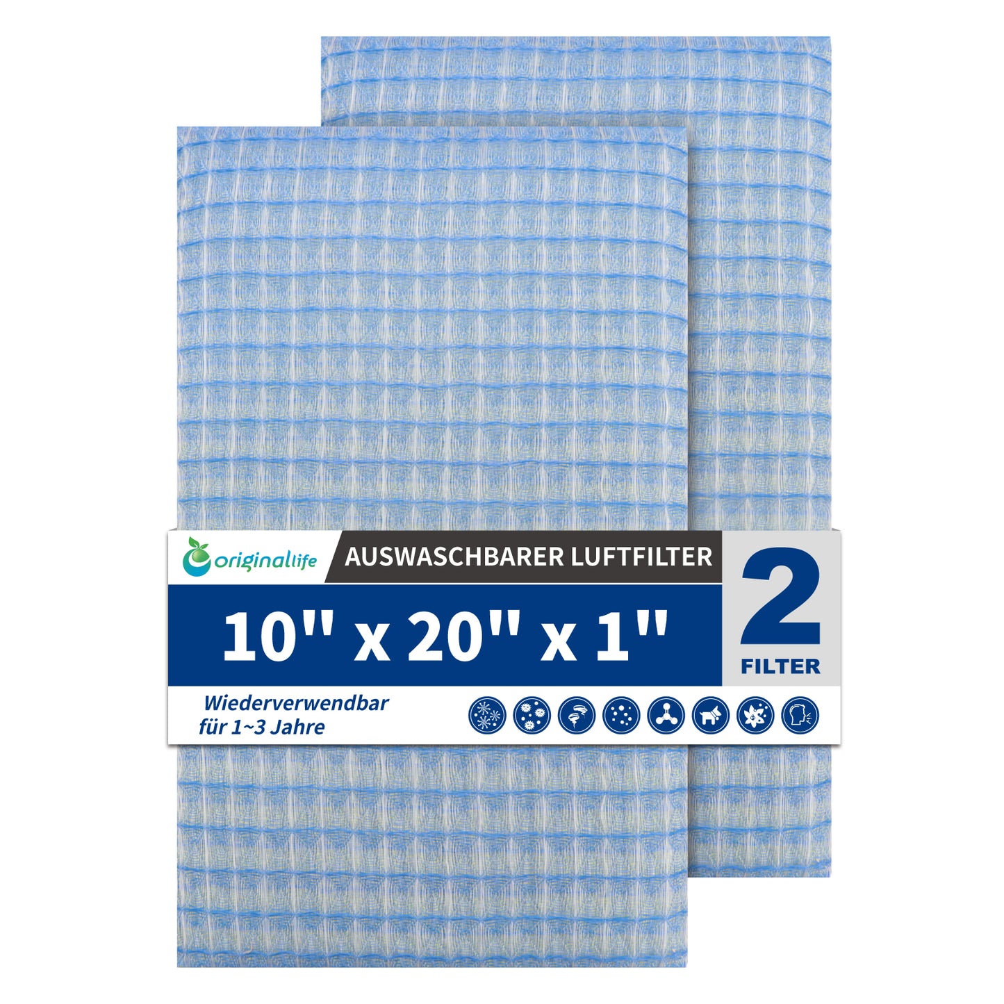 Originallife Waschbarer, wiederverwendbarer HVAC | AC | Klimaanlagen | Ofenluftfilter-Ersatz MERV 8, 2er-Pack