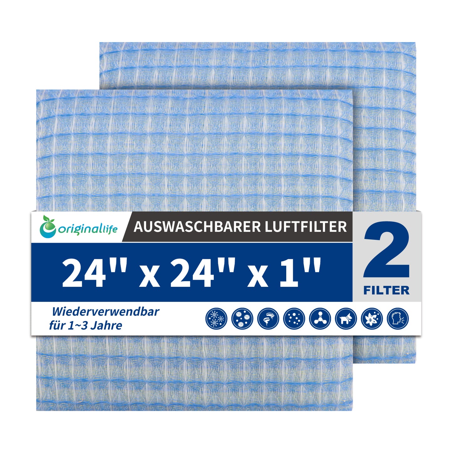 Originallife Waschbarer, wiederverwendbarer HVAC | AC | Klimaanlagen | Ofenluftfilter-Ersatz MERV 8, 2er-Pack