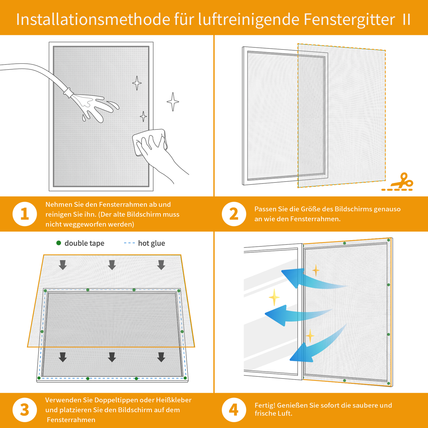 Originallife Fenster Bildschirm NetzGrau (55M),100*250cm -Waschbar, An mehrere Fenster und T¨¹ren montierte