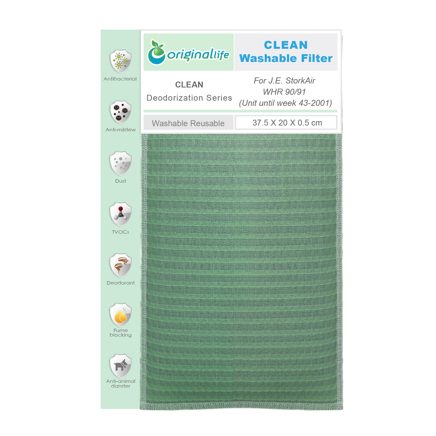 Originallife CLEAN Waschbarer Luftreinigung Filter für J.E. StorkAir WHR 90 / 91 (nach Woche 43/2001)
