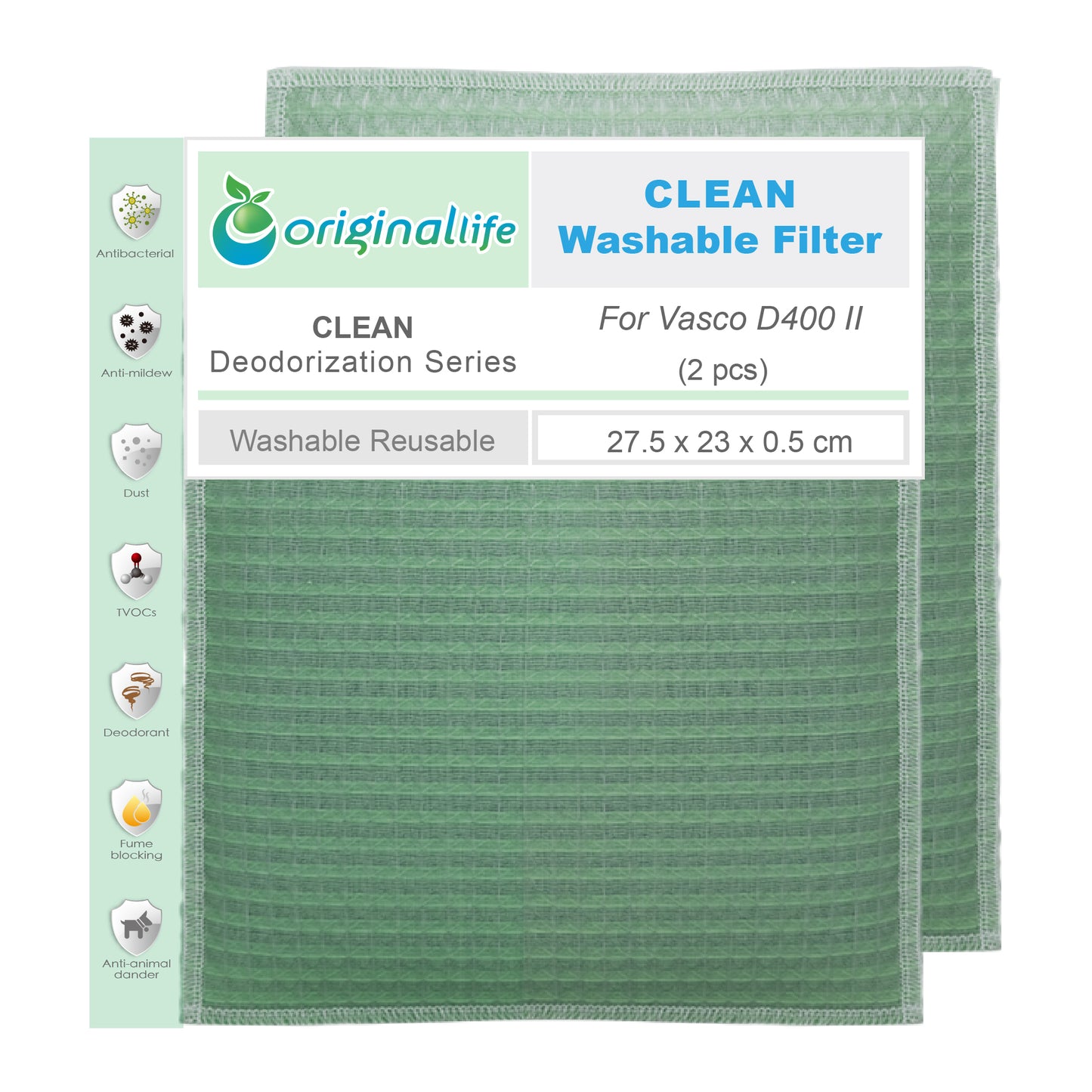 Originallife CLEAN Waschbarer Luftreinigung Filter für Vasco D400 II (2 Stücke)