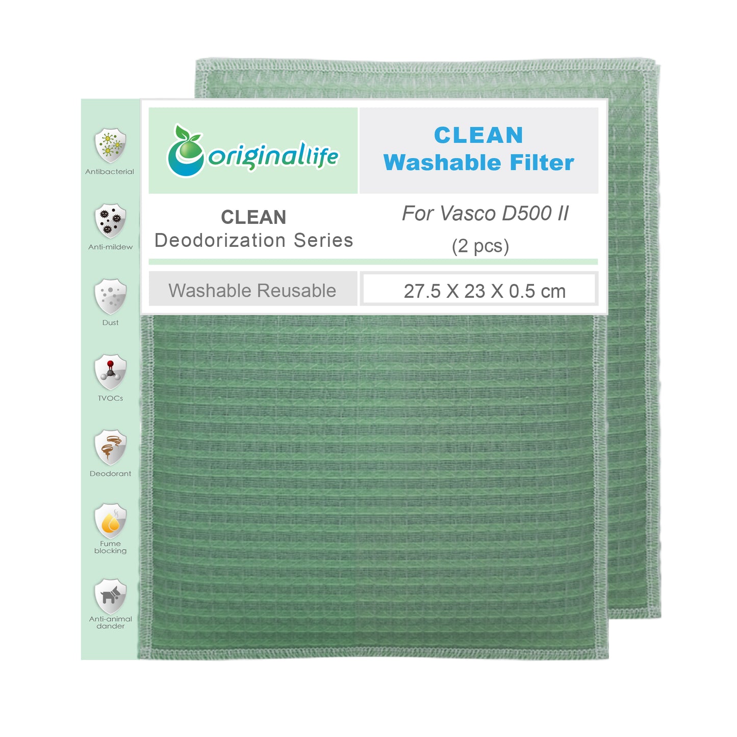 Originallife CLEAN Waschbarer Luftreinigung Filter für Vasco D500 II (2 Stücke)
