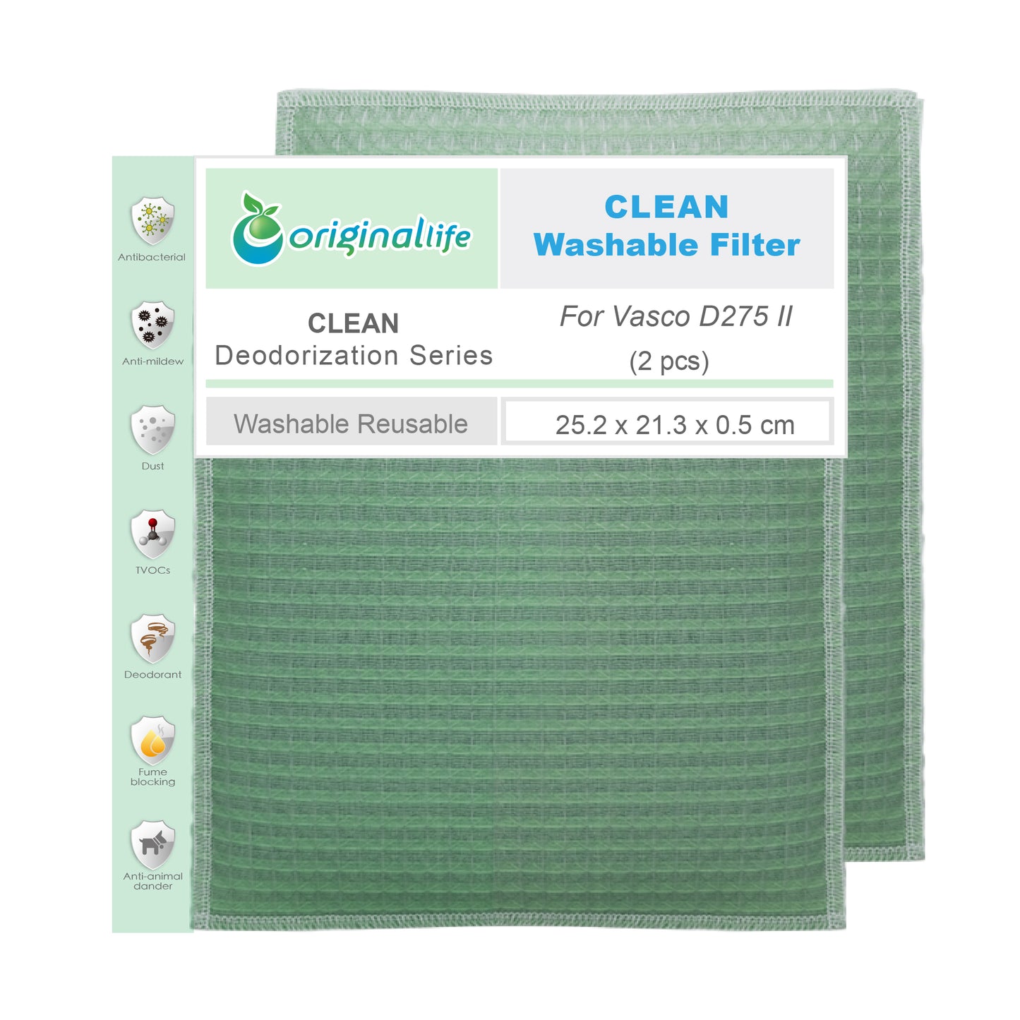 Originallife CLEAN Waschbarer Luftreinigung Filter für Vasco D275 II (2 Stücke)