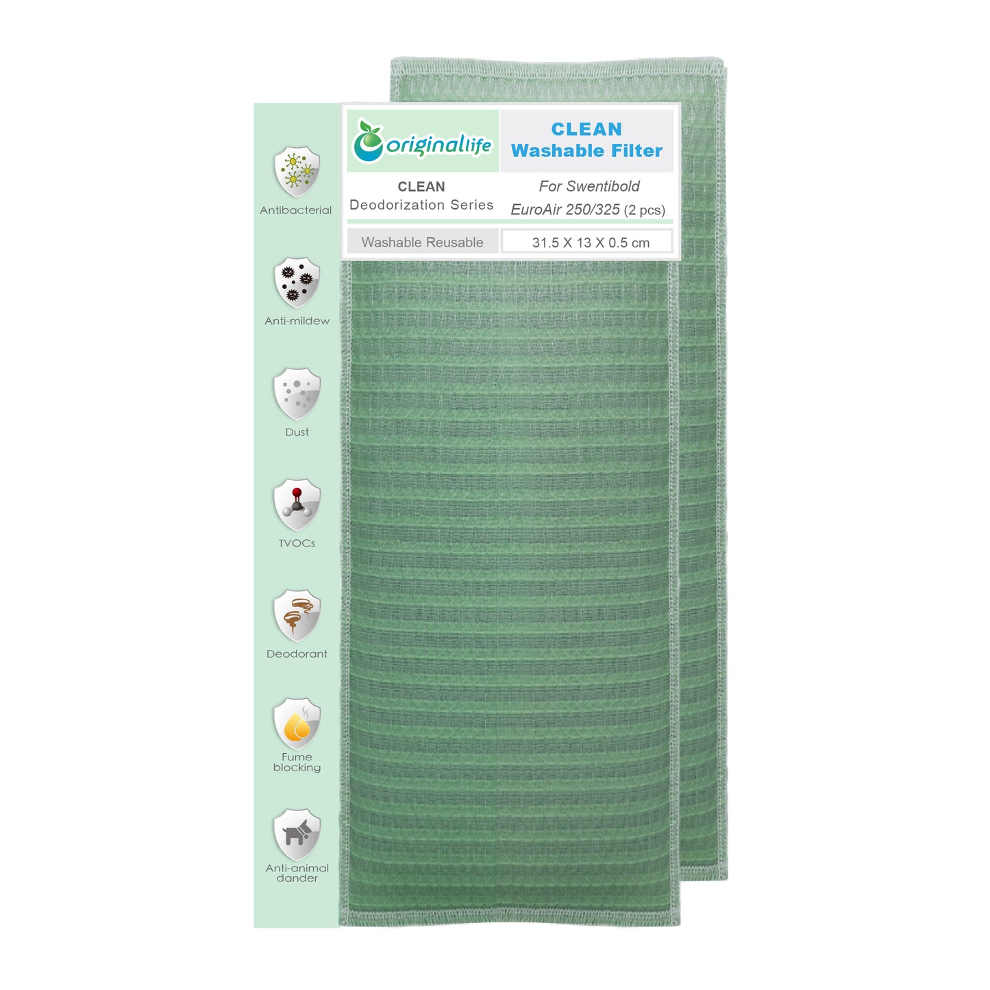 Originallife CLEAN Waschbarer Luftreinigung Filter für Swentibold EuroAir 250 / 325 (2 Stücke)