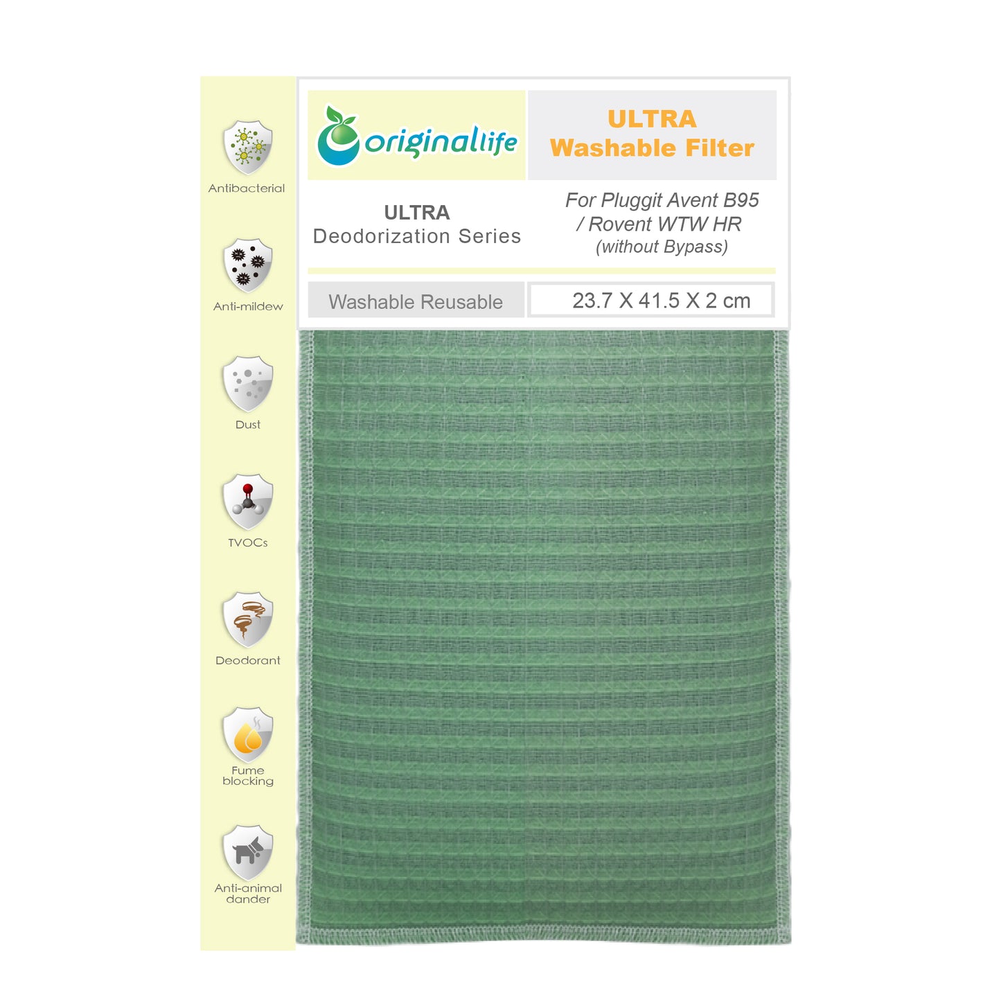 Originallife ULTRA (Grün) - Waschbarer Filter für Pluggit Avent B95 / Rovent WTW HR - ohne Bypass