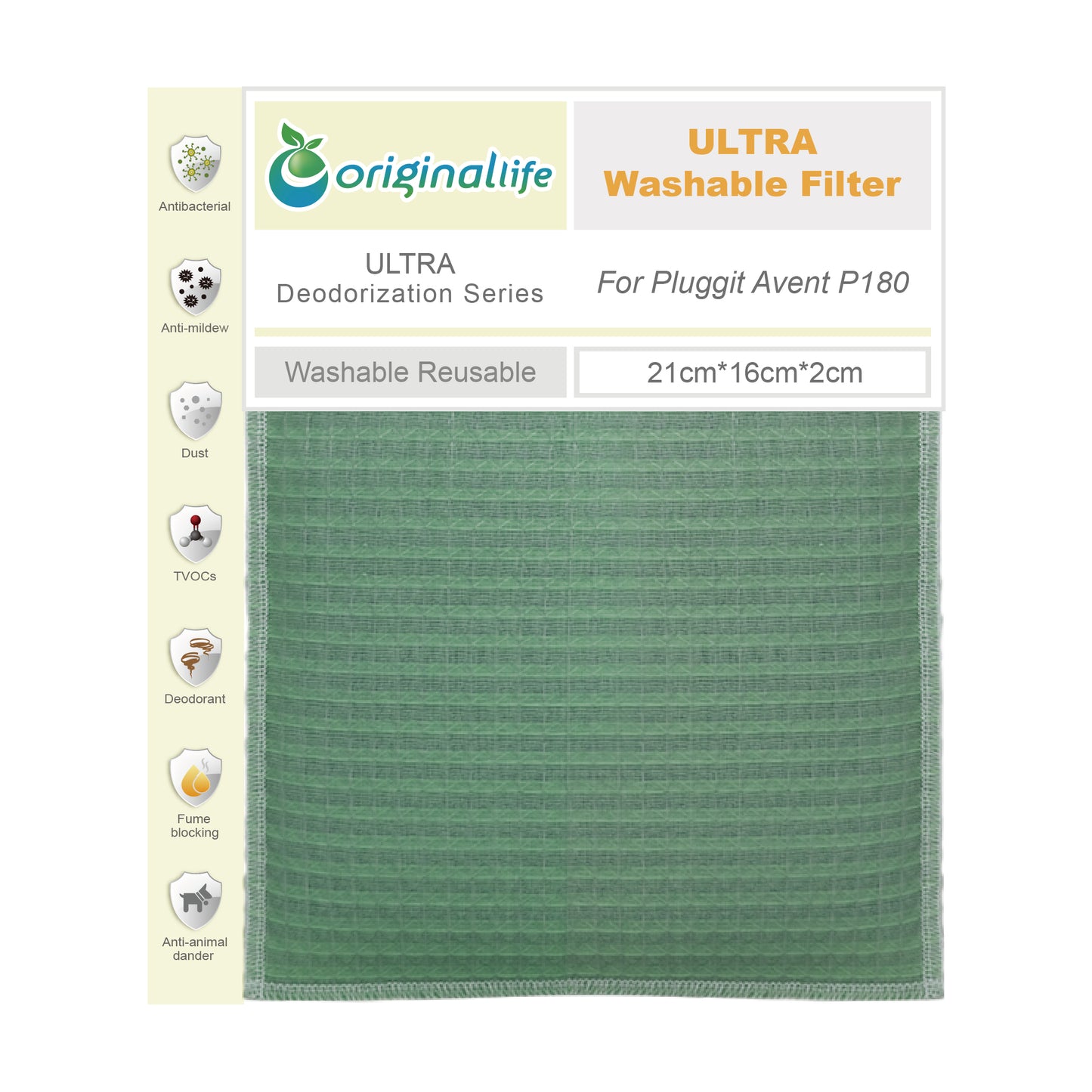 Originallife ULTRA (Grün) - Waschbarer Filter für Pluggit Avent P180