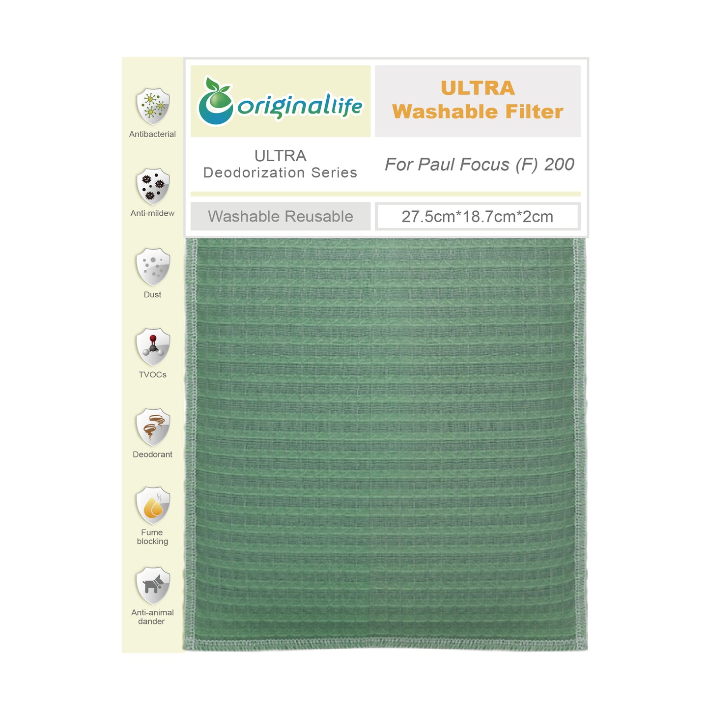 Originallife ULTRA (Grün) -Waschbarer Filter für Paul Focus (F) 200