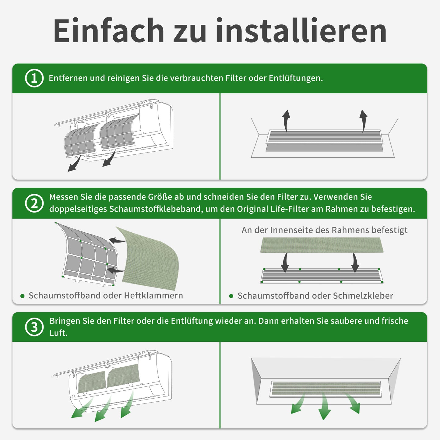 Originallife Waschbarer Klimaanlage Filter 57cm x 57cm (Zuschnitt nach Maß)